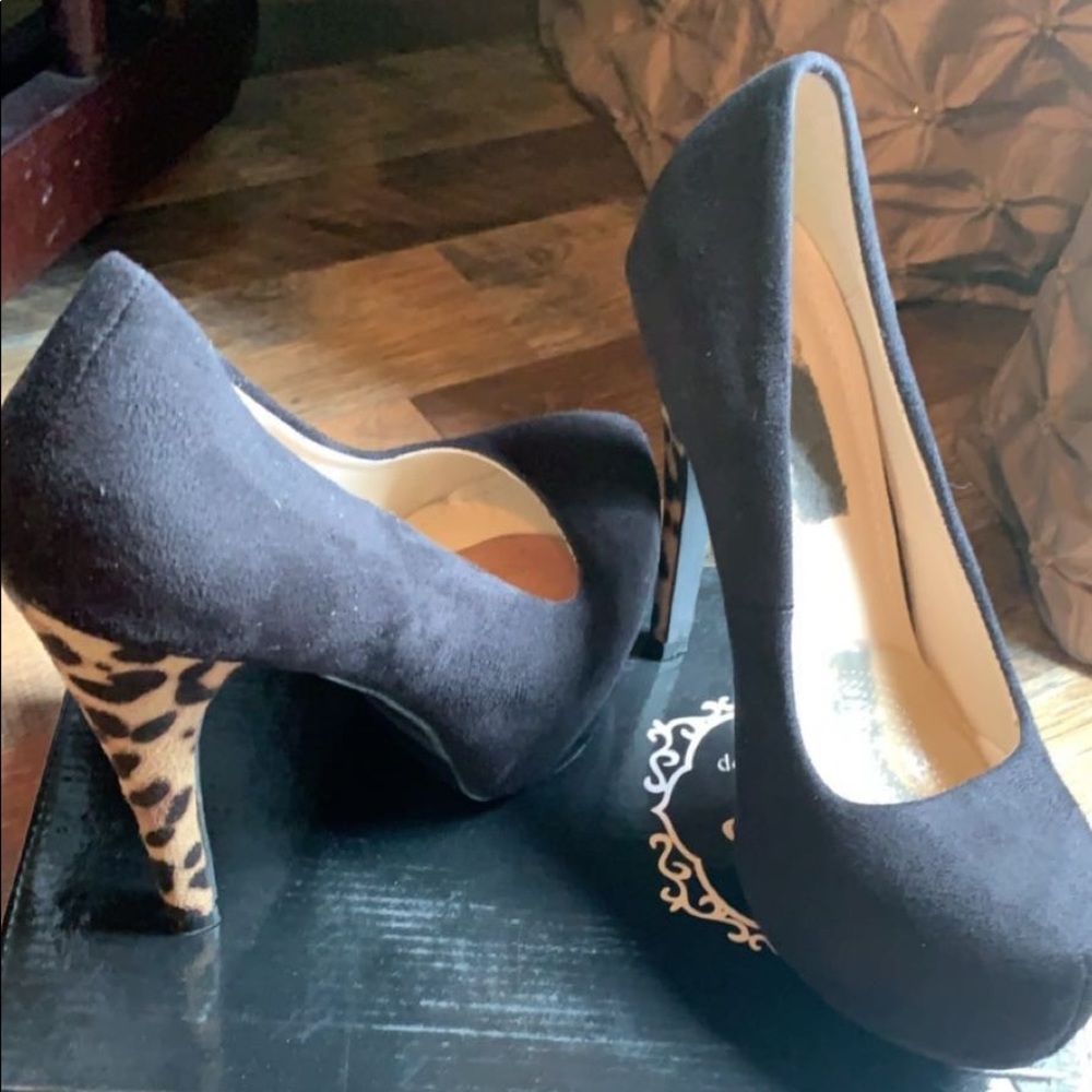 Black suede platform heels